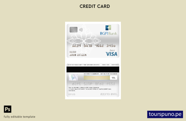 lista para imprimir plantilla de tarjeta de débito visa bancaria BGFI de Camerún